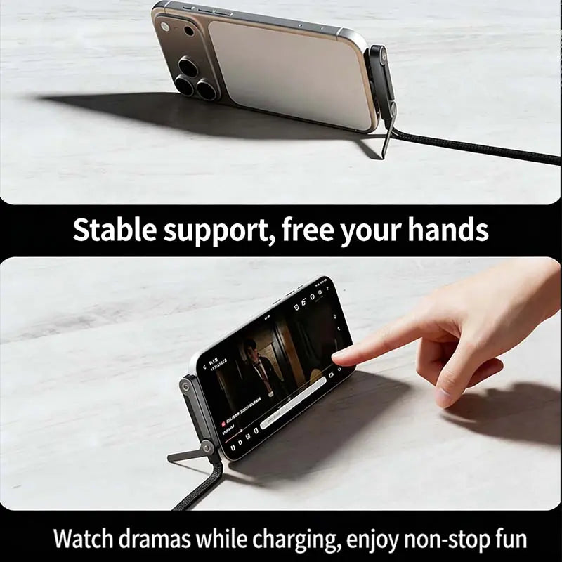 Invisible Charger Cable Holder with Stand - 240W Super Fast 2-in-1 Charging Cord & Phone Stand for Gaming, Office, and Travel - Compatible with Type-C - Black