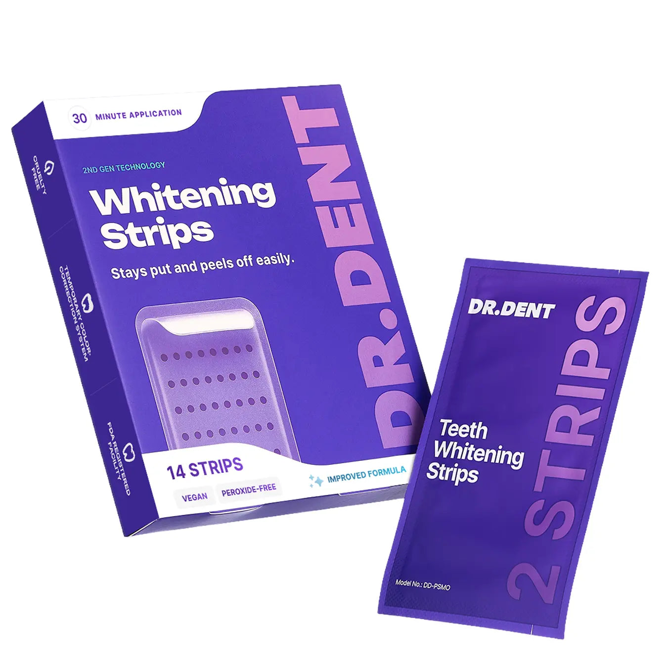 Achieve a Dazzling Smile with DRDENT Purple Teeth Whitening Strips - 7/21 Sessions of Enamel-Safe, Non-Sensitive Whitening - Peroxide-Free Formula