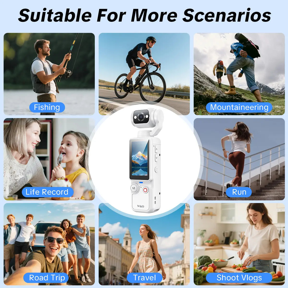 W&amp;O Portable 2.5K Ultra HD Video Recorder with 180° Rotating Lens and Handheld Stabilizer for Vlogging and Travel, USB Rechargeable, Durable Camcorder in Black