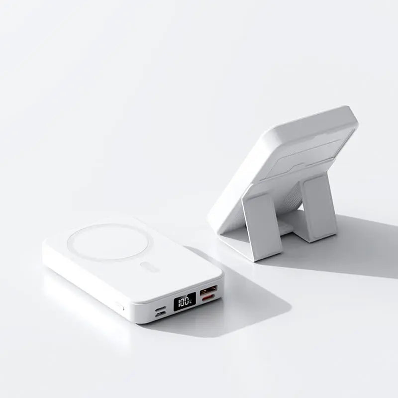 QJL 10000mAh Magnetic Power Bank - Foldable Wireless Portable Charger with LED Display, Fast Charging for iPhone 16/15/14/13/12 Pro/Pro Max/Plus, Compact Silicone Design