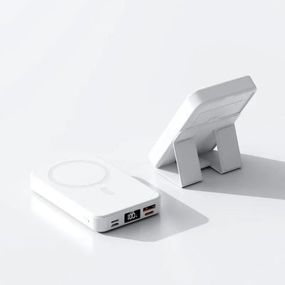QJL 10000mAh Magnetic Power Bank - Foldable Wireless Portable Charger with LED Display, Fast Charging for iPhone 16/15/14/13/12 Pro/Pro Max/Plus, Compact Silicone Design