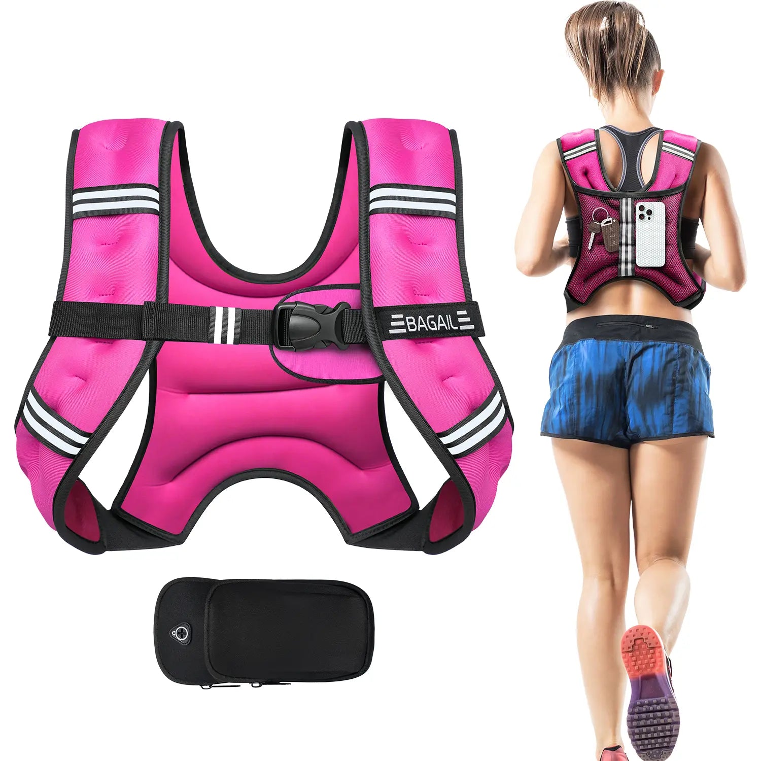 Bagail Adjustable Weighted Vest with Removable Phone Pouch - Weight Options from 5 to 30 Pounds for Men and Women - Perfect for Walking, Rucking, Weight Loss, and Fitness Training