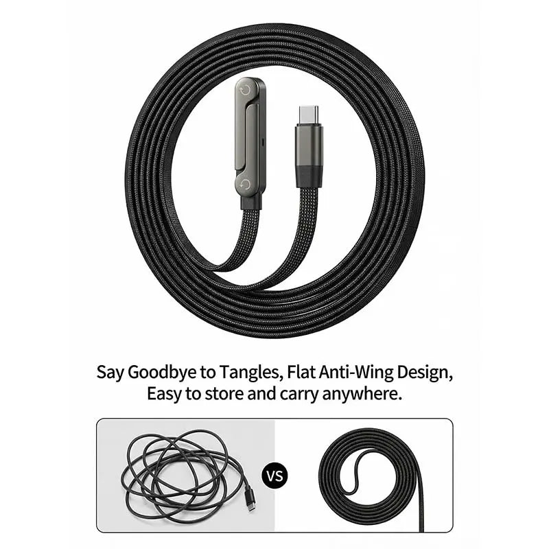 Invisible Charger Cable Holder with Stand - 240W Super Fast 2-in-1 Charging Cord &amp; Phone Stand for Gaming, Office, and Travel - Compatible with Type-C - Black