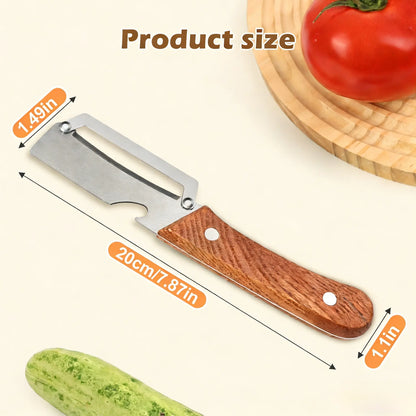 Elevate Your Kitchen Experience with the 2PCS 2-In-1 Fruit &amp; Veggie Peeler and Bottle Opener – Sharp Stainless Steel Blade and Ergonomic Non-Slip Wooden Handle for Effortless Peeling!
