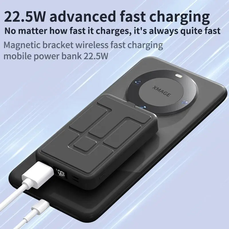 10,000mAh Magnetic Power Bank - Portable Charger with Foldable Stand and LED Display for Dual Device Charging Compatibility
