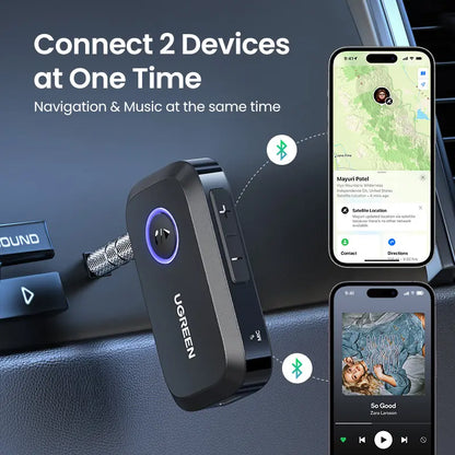 UGREEN 5.4 Bluetooth Aux Adapter for Car - Wireless FM Transmitter and 3.5mm Audio Receiver for Home Stereo and Wired Speakers, 15-Hour Battery Life, Automotive Accessories