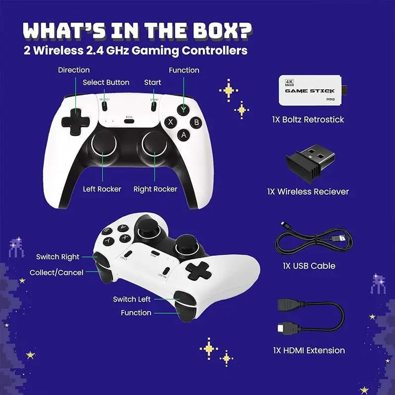 Retro Gaming Console with 40,000 Classic Games, 128GB Storage, 4K HDMI Output, and Dual Wireless Controllers - Perfect Nostalgic Gift for All Ages