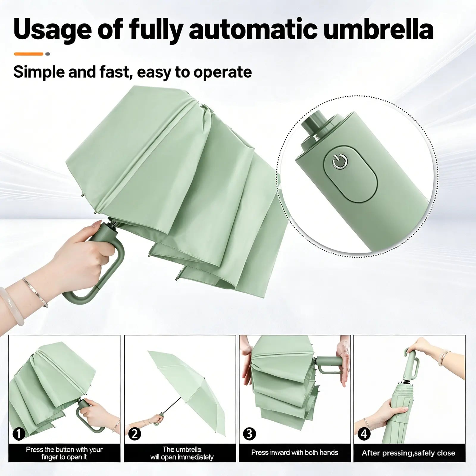 Experience Ultimate Convenience with Our Green Foldable Automatic Umbrella - Compact, Windproof, and UV-Resistant for All Weather Adventures!