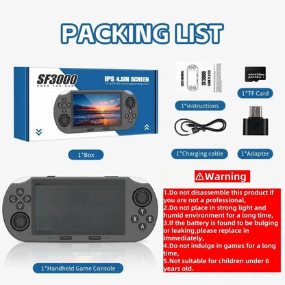 SF3000 Retro Handheld Game Console with 4.5-Inch IPS Screen, 3000mAh Battery, and 16GB TF Card - Ideal Gift for Gamers and Boys, Compact Design for Portable Gaming Experience