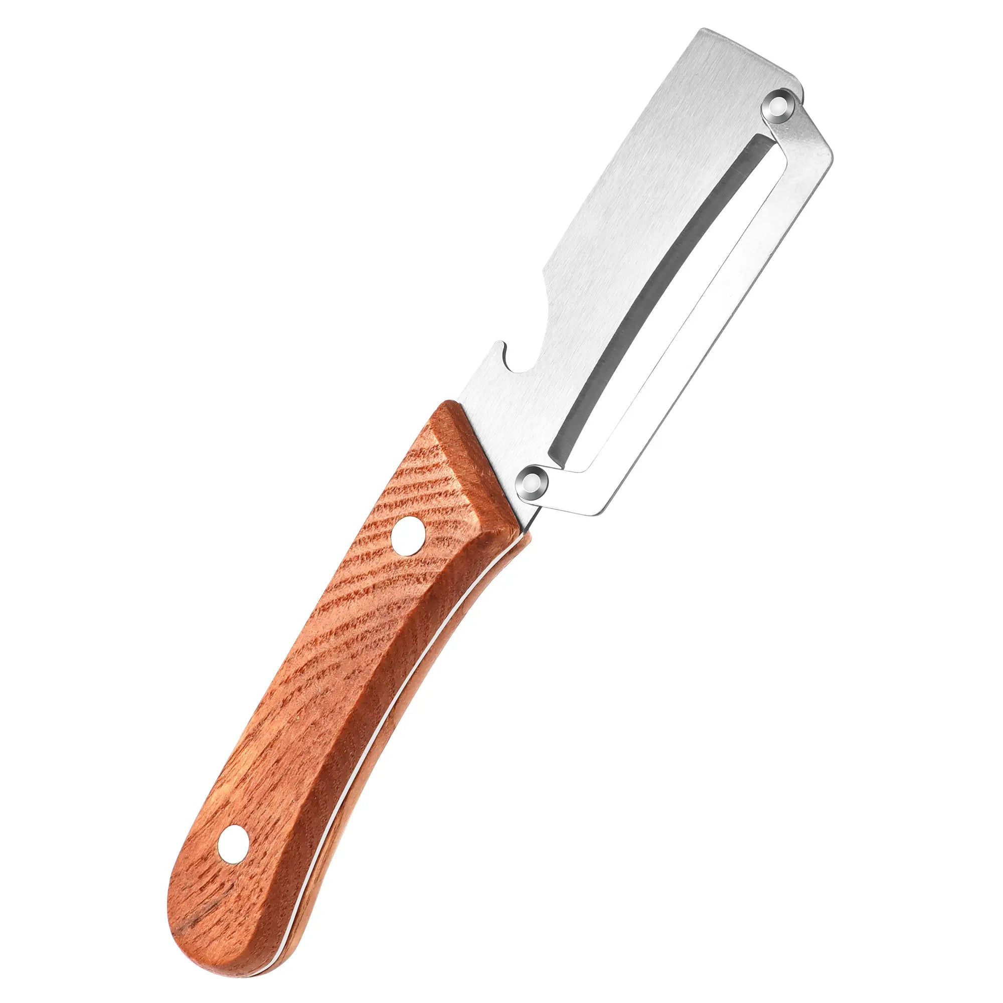 Elevate Your Kitchen Experience with the 2PCS 2-In-1 Fruit &amp; Veggie Peeler and Bottle Opener – Sharp Stainless Steel Blade and Ergonomic Non-Slip Wooden Handle for Effortless Peeling!
