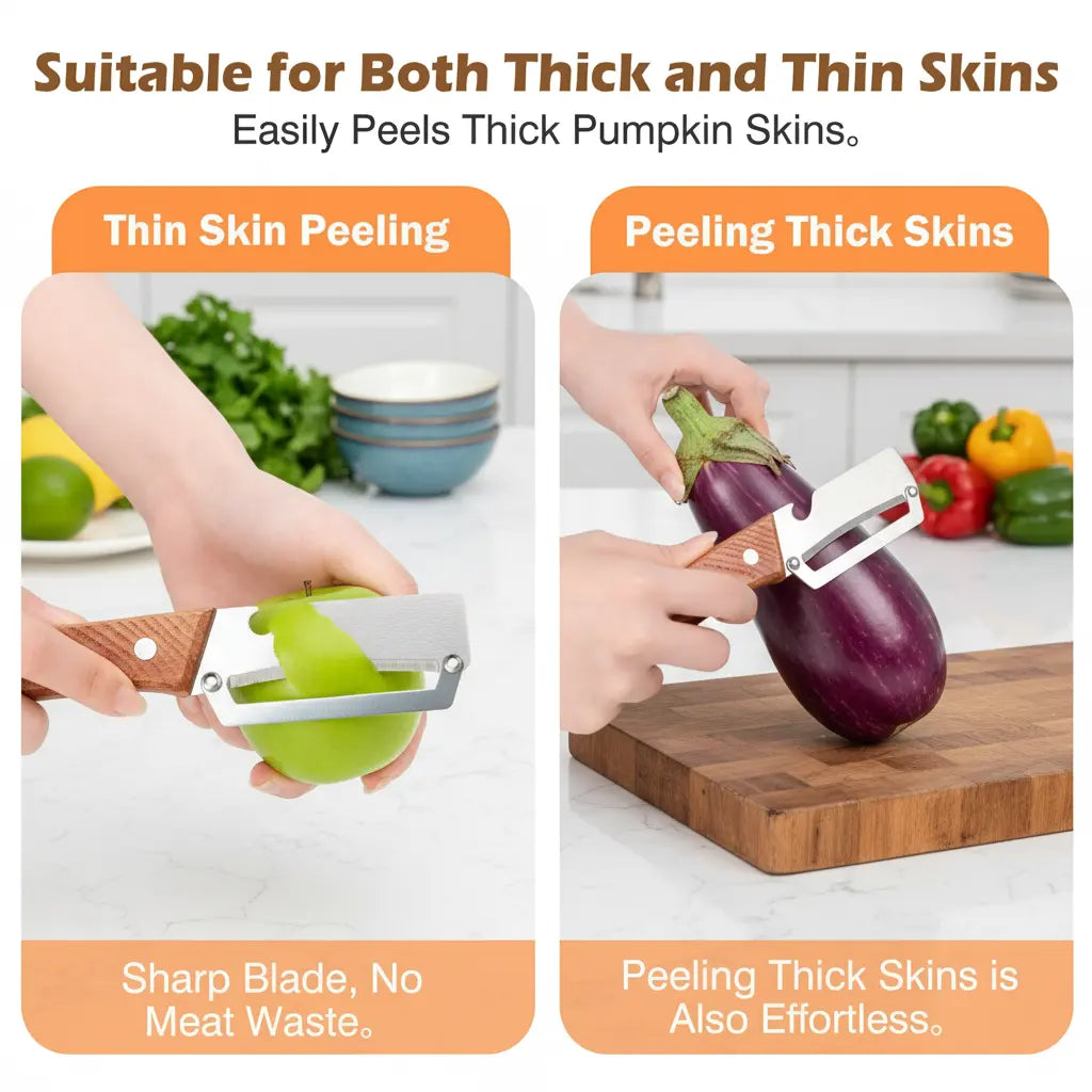 Elevate Your Kitchen Experience with the 2PCS 2-In-1 Fruit &amp; Veggie Peeler and Bottle Opener – Sharp Stainless Steel Blade and Ergonomic Non-Slip Wooden Handle for Effortless Peeling!