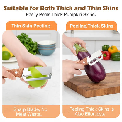Elevate Your Kitchen Experience with the 2PCS 2-In-1 Fruit &amp; Veggie Peeler and Bottle Opener – Sharp Stainless Steel Blade and Ergonomic Non-Slip Wooden Handle for Effortless Peeling!