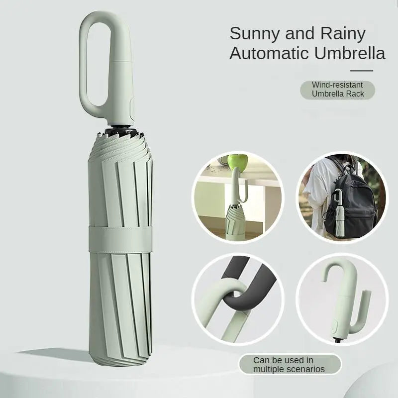 Experience Ultimate Convenience with Our Green Foldable Automatic Umbrella - Compact, Windproof, and UV-Resistant for All Weather Adventures!