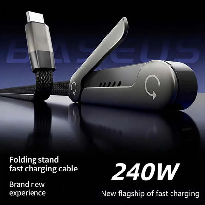 Invisible Charger Cable Holder with Stand - 240W Super Fast 2-in-1 Charging Cord &amp; Phone Stand for Gaming, Office, and Travel - Compatible with Type-C - Black