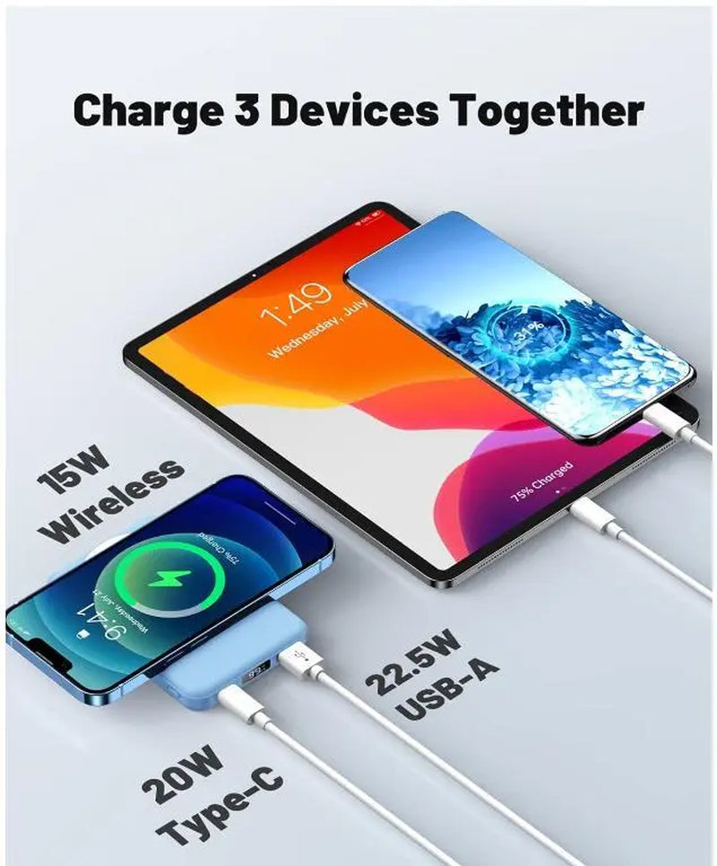 10,000mAh Magnetic Power Bank - Portable Charger with Foldable Stand and LED Display for Dual Device Charging Compatibility